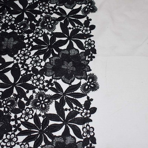 True Black Famous Designer Floral Lace Fabric