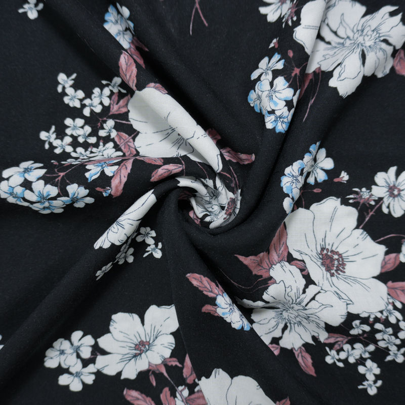 Black-White-Multi Rayon Floral Printed Challis Woven Fabric