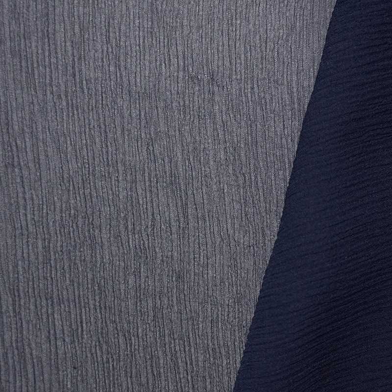 Navy Blue Silk Solid Crinkled Chiffon Woven Fabric