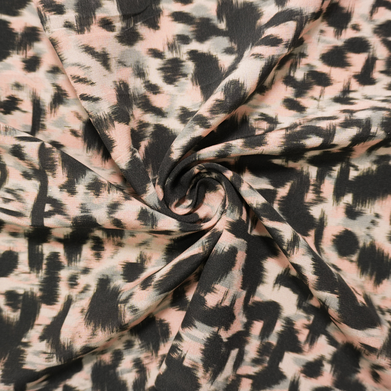 Black Silk Abstract Printed Crepe De Chine Woven Fabric