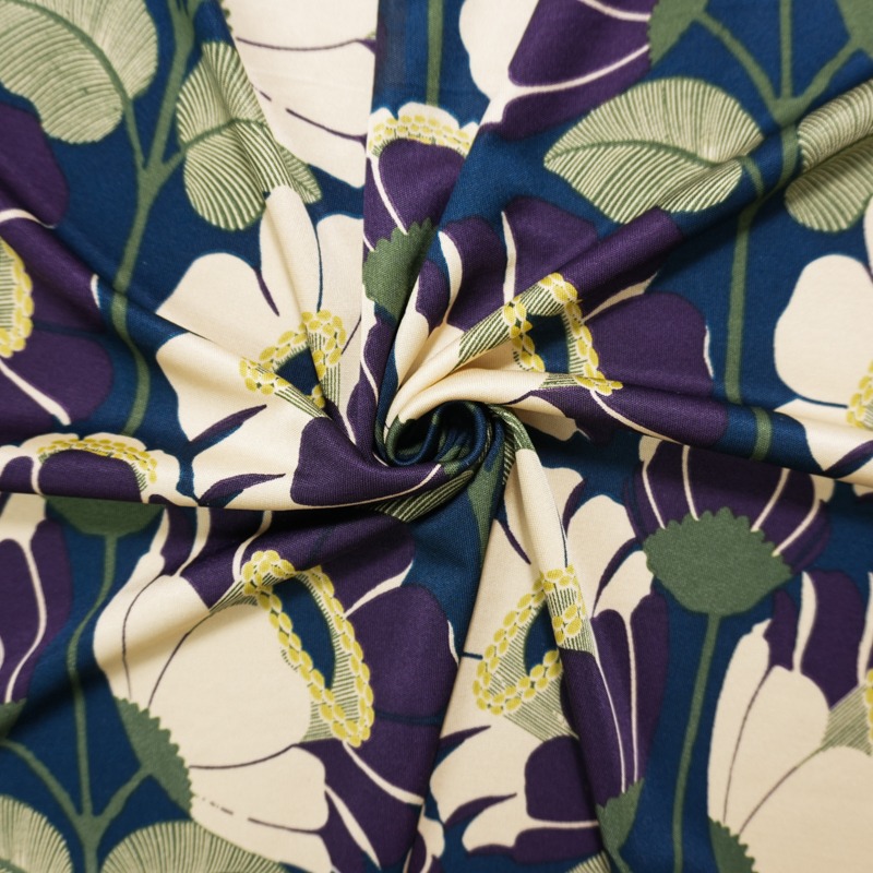 Beige Silk Floral Printed Silk Interlock Knit Fabric