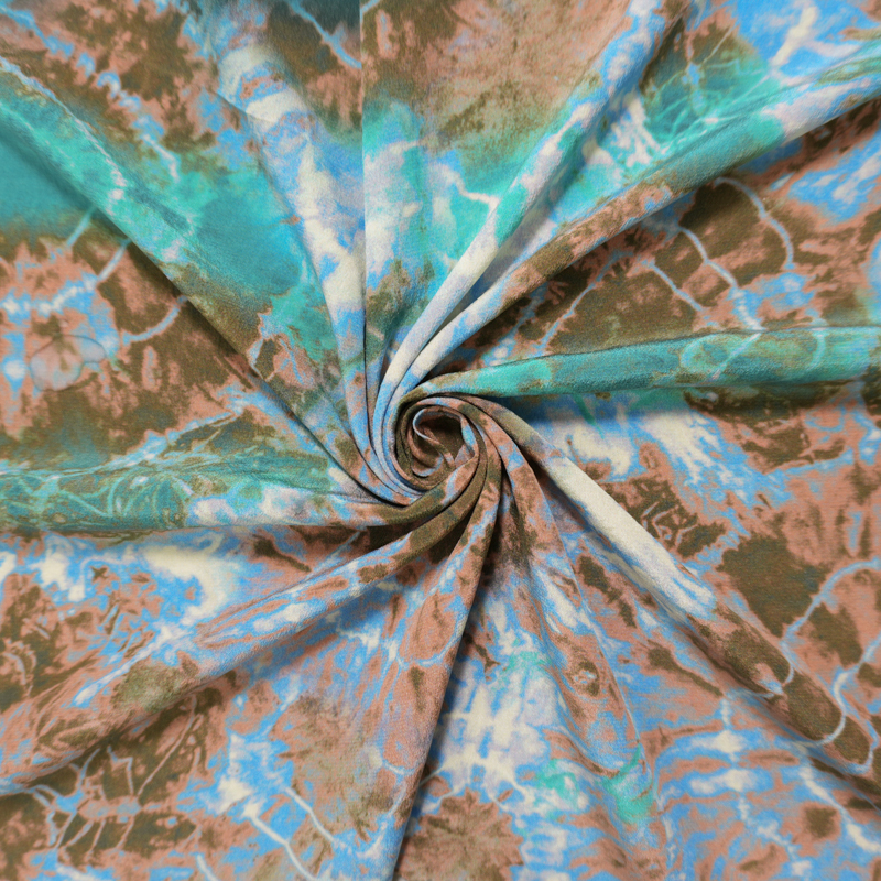 Blue Silk Tie Dye Printed Crepe De Chine Woven Fabric
