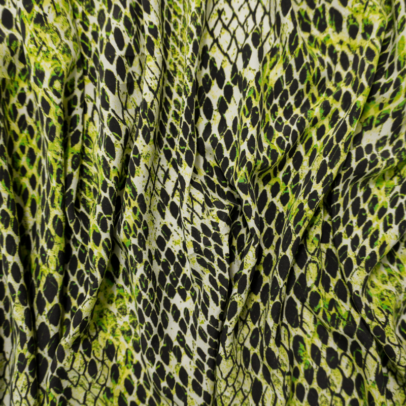 Green Silk Reptile Printed Crepe De Chine Woven Fabric