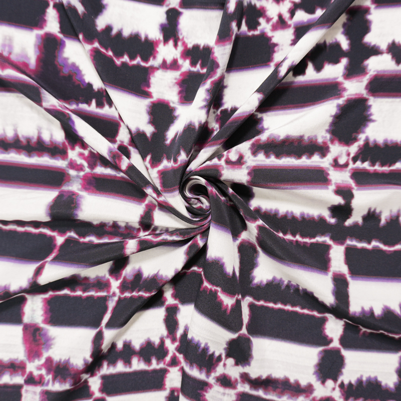 Black Silk Abstract Tie Dye Printed Crepe De Chine Woven Fabric