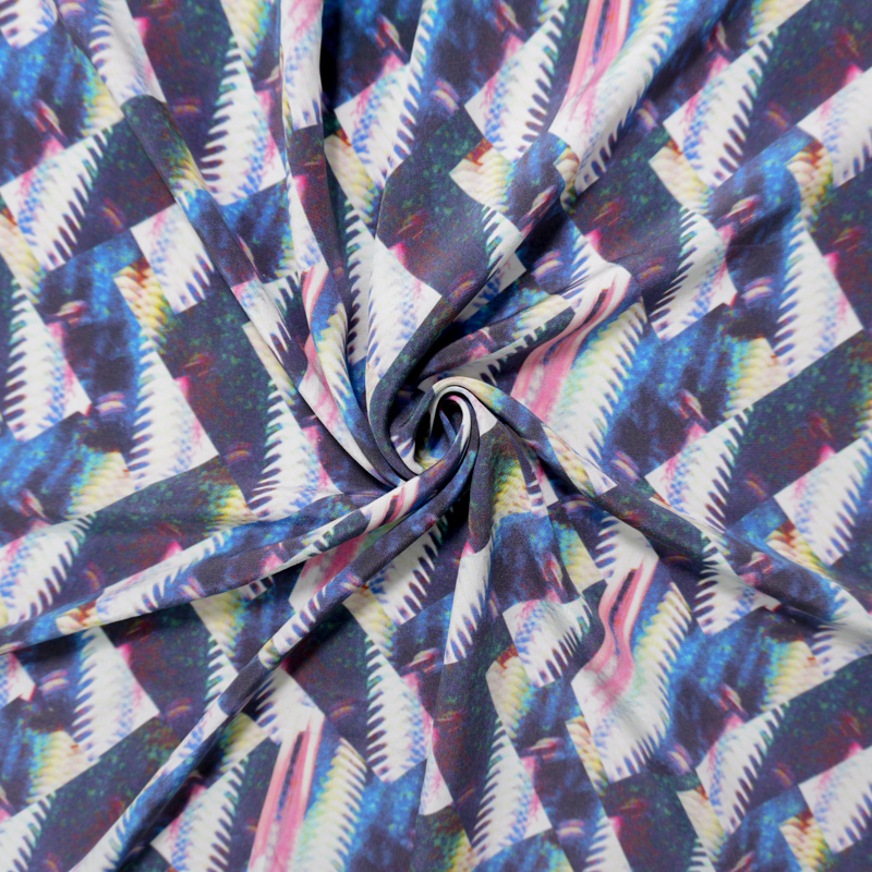 Blue Silk Abstract Fragment Printed Matte Crepe De Chine Fabric