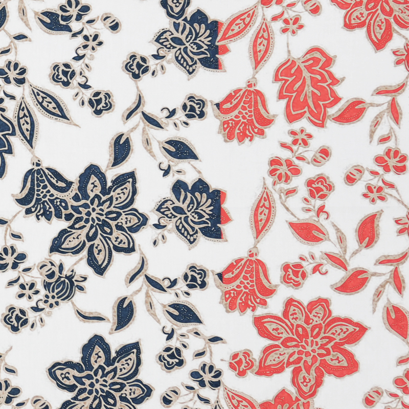 White-Red-Multi Cotton Floral Border Poplin Designer Fabric