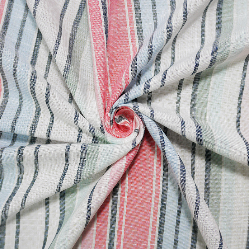 Red-Blue-White Famous Maker Cotton Stripe Slub Woven Fabric