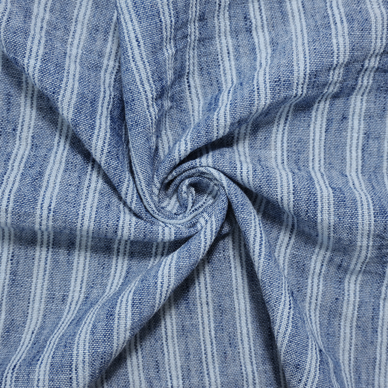 Blue-White Poly Stripe Washed Linen-Like Woven Fabric