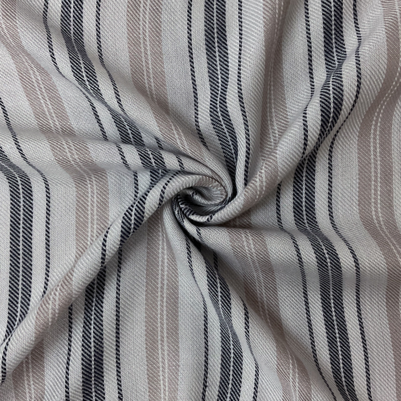 Off-White-Navy-Beige Rayon Stripe Twill Woven Fabric