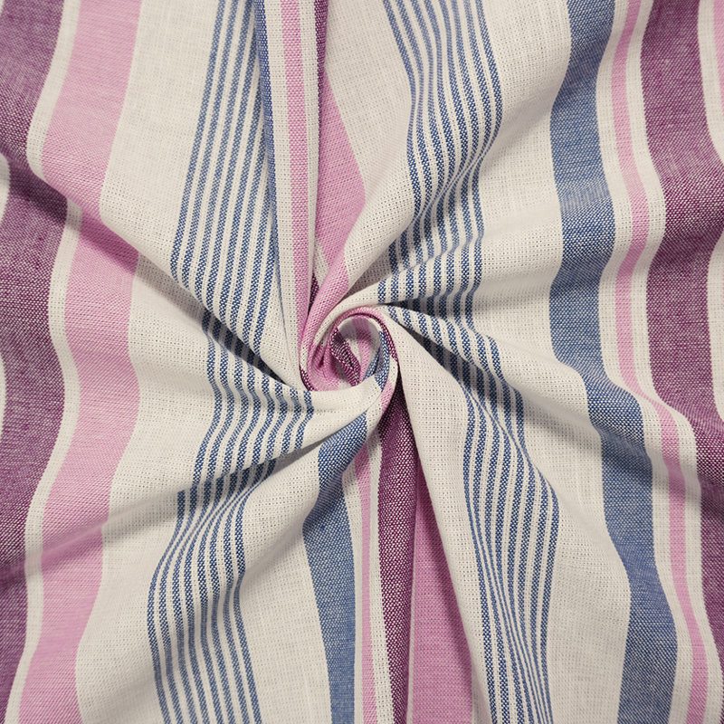 Blue-Pink-White Cotton Stripe Shirting Woven Fabric