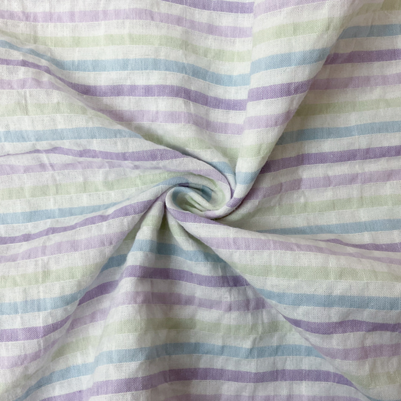 Purple-Blue-Multi Cotton Stripe Seersucker Woven Fabric