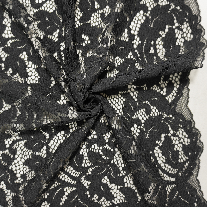 Black Famous Designer Nylon Spandex Floral Raschel Lace Knit Fabric