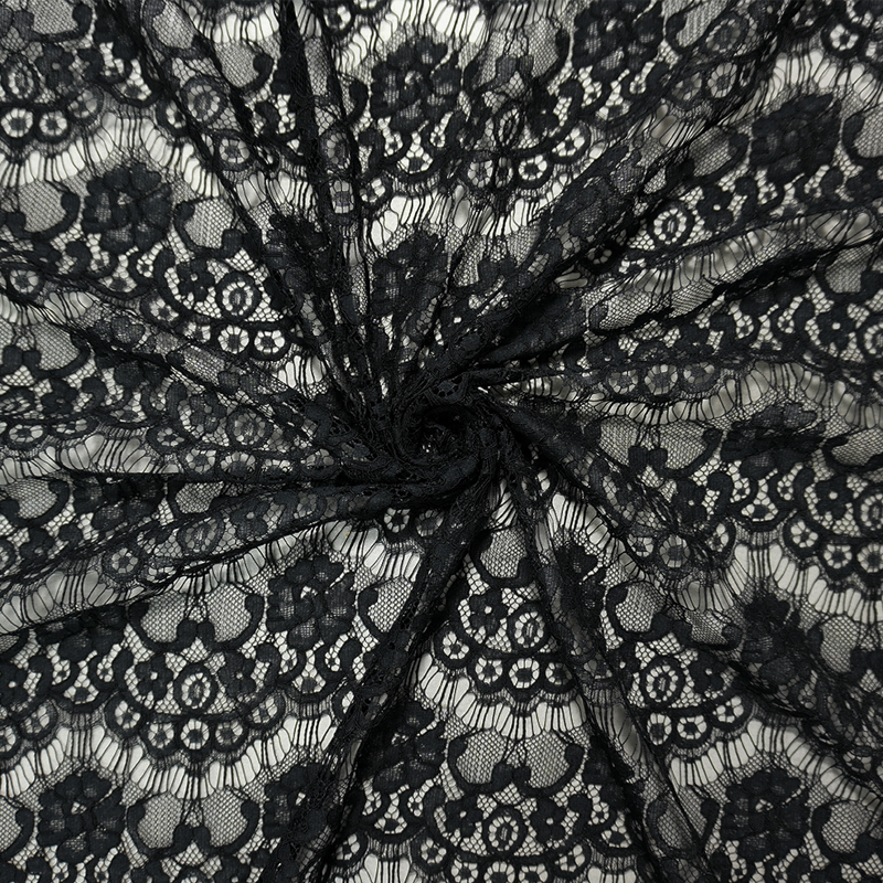 Black Famous Designer Poly Floral Raschel Lace Knit Fabric