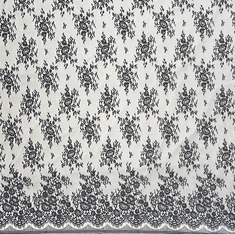Black Famous Designer Poly Floral PANEL Raschel Lace Knit Fabric