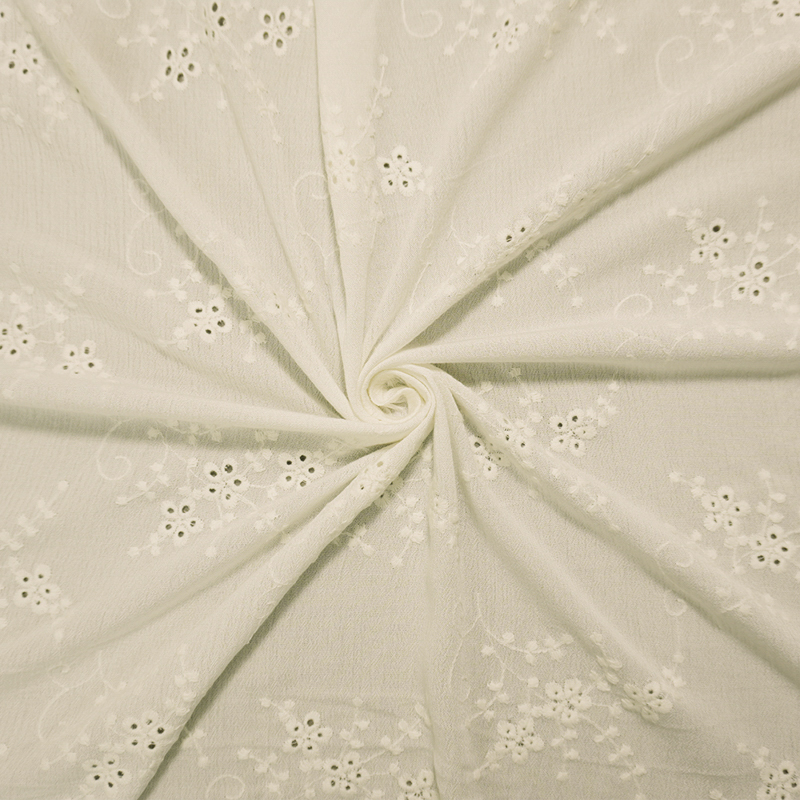 Off-White Designer Rayon Floral Embroidered Eyelet Gauze Fabric