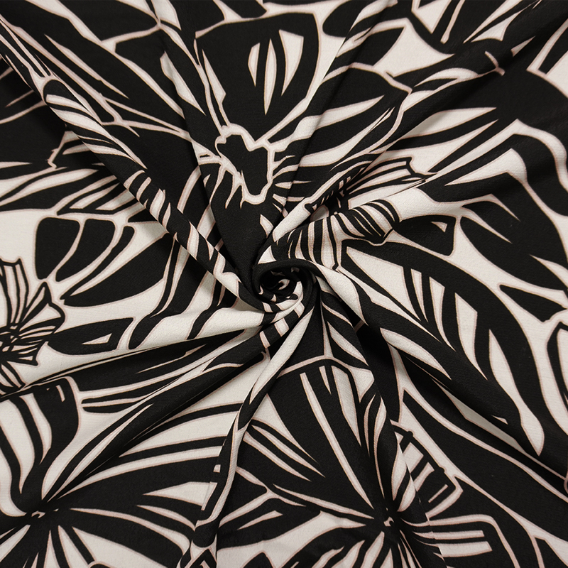 Black-White Famous Designer Viscose Floral Printed Crepe Faille Woven Fabric