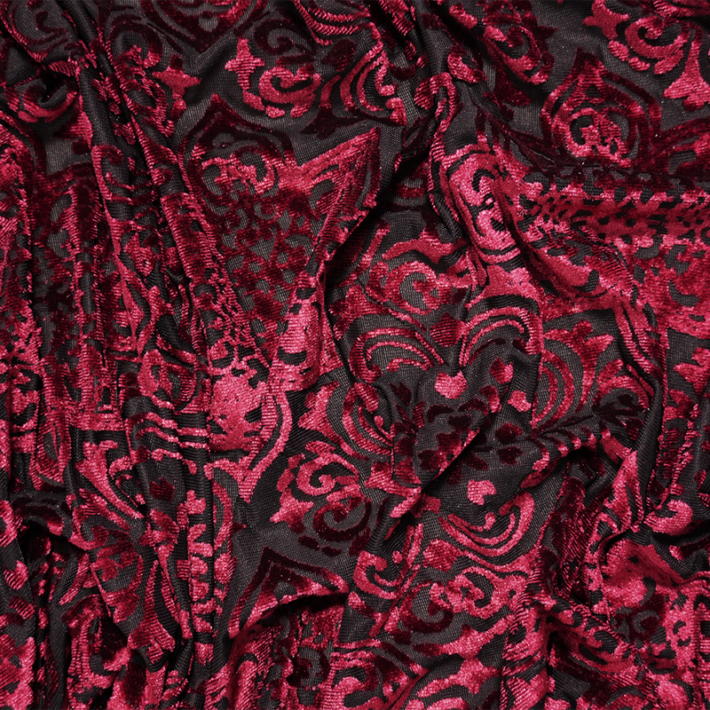 Black-Red Designer Poly-Nylon Floral Burnout Velvet Knit Fabric