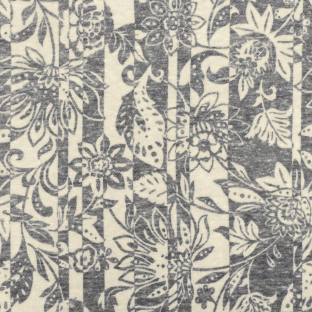 Heather Gray-Beige Floral Stripe Printed Stretch Jersey Knit Fabric