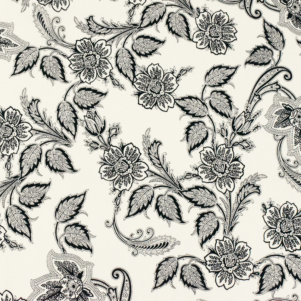 Ivory-Black Famous Designer Floral Print Stretch Cotton Twill Woven Fabric