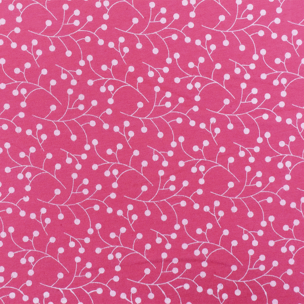 Pink-White Berry Printed Cotton Stretch Spandex Jersey Knit Fabric