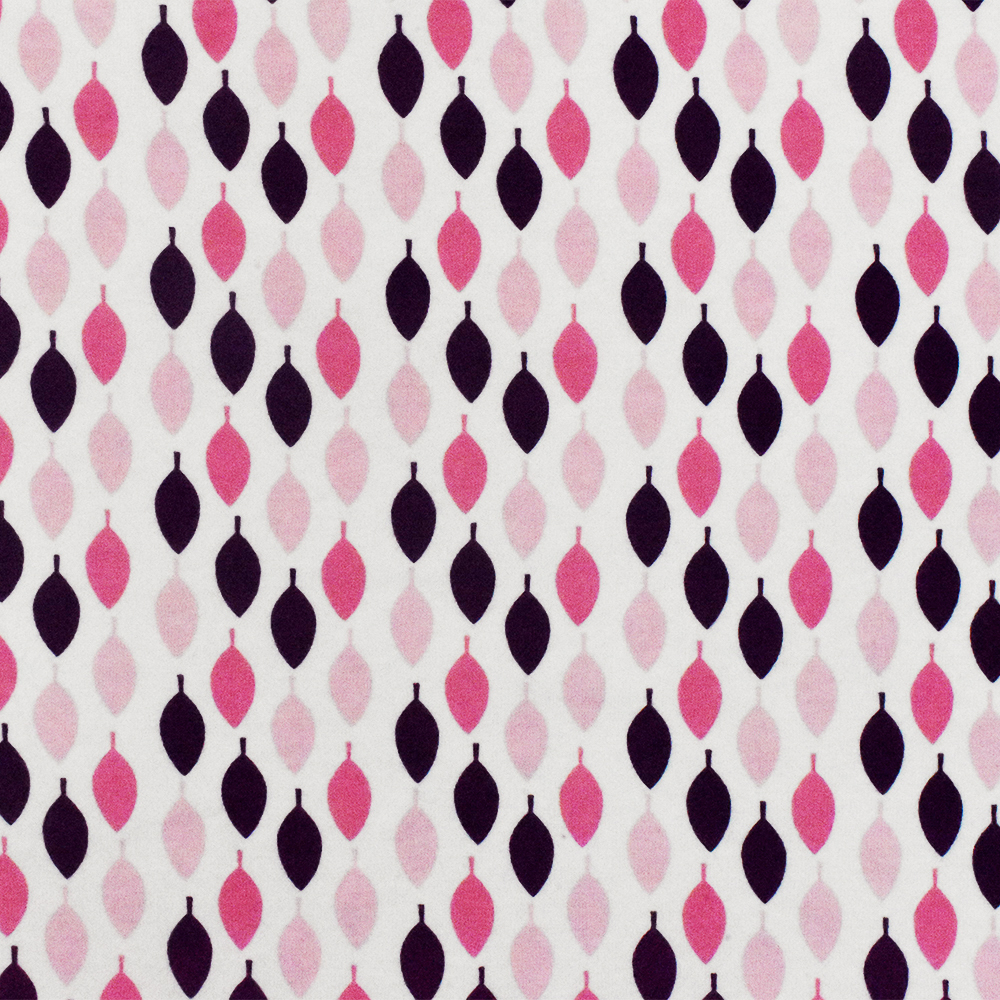 White-Pink-Multi Leaf Printed Stretch Spandex Cotton Jersey Knit Fabric