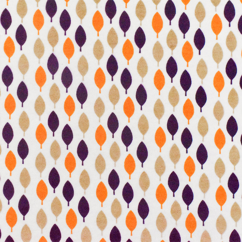 White-Purple-Multi Leaf Printed Stretch Spandex Cotton Jersey Knit Fabric