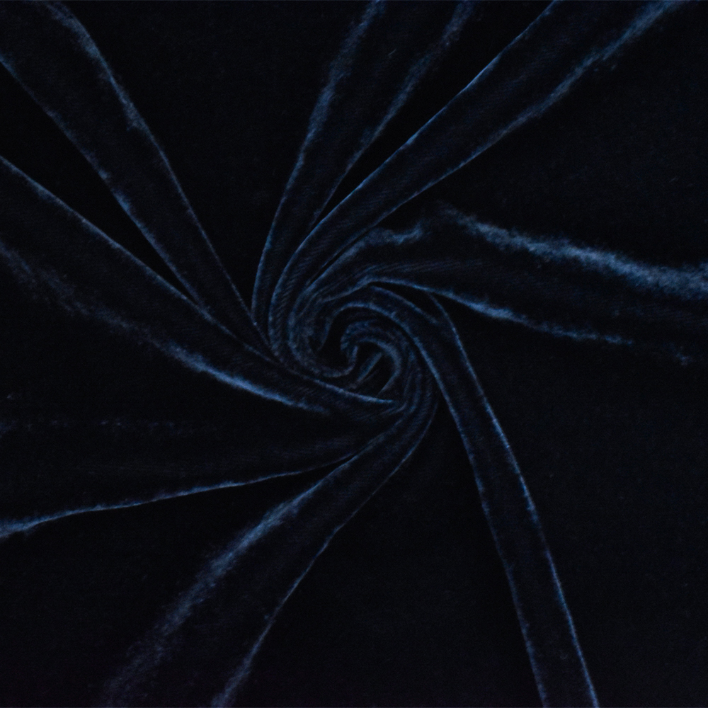 Dark Blue Solid Rayon Poly Velvet Woven Fabric