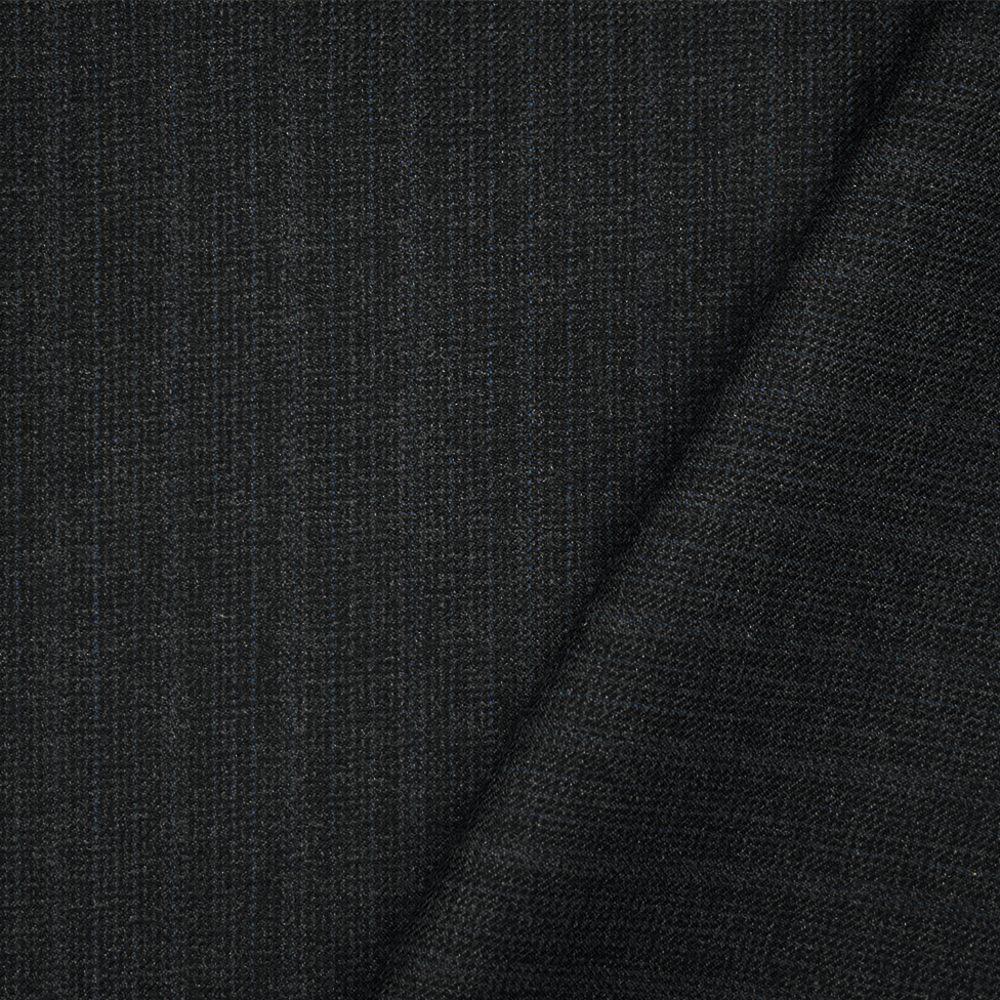 Black-Blue-Purple Wool Poly Texture Plaid Suiting Twill Woven Fabric