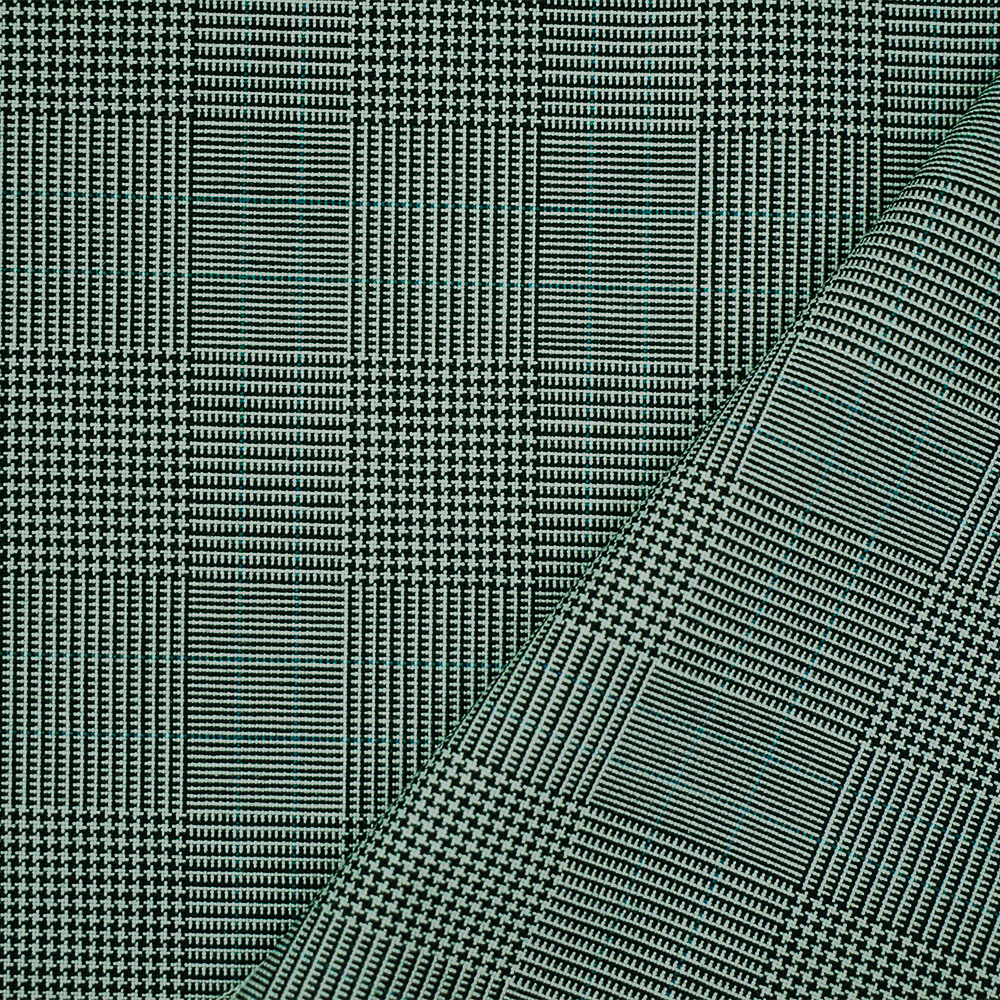 Black-Light Gray-Green Poly-Wool Glen Plaid Woven Shirting Fabric