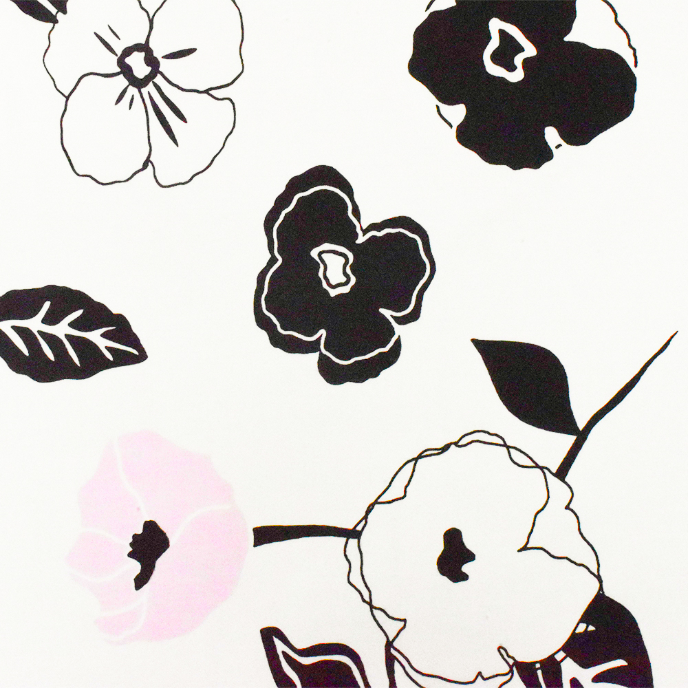 White-Black-Pink Floral Printed Stretch Cotton Spandex Twill Woven Fabric
