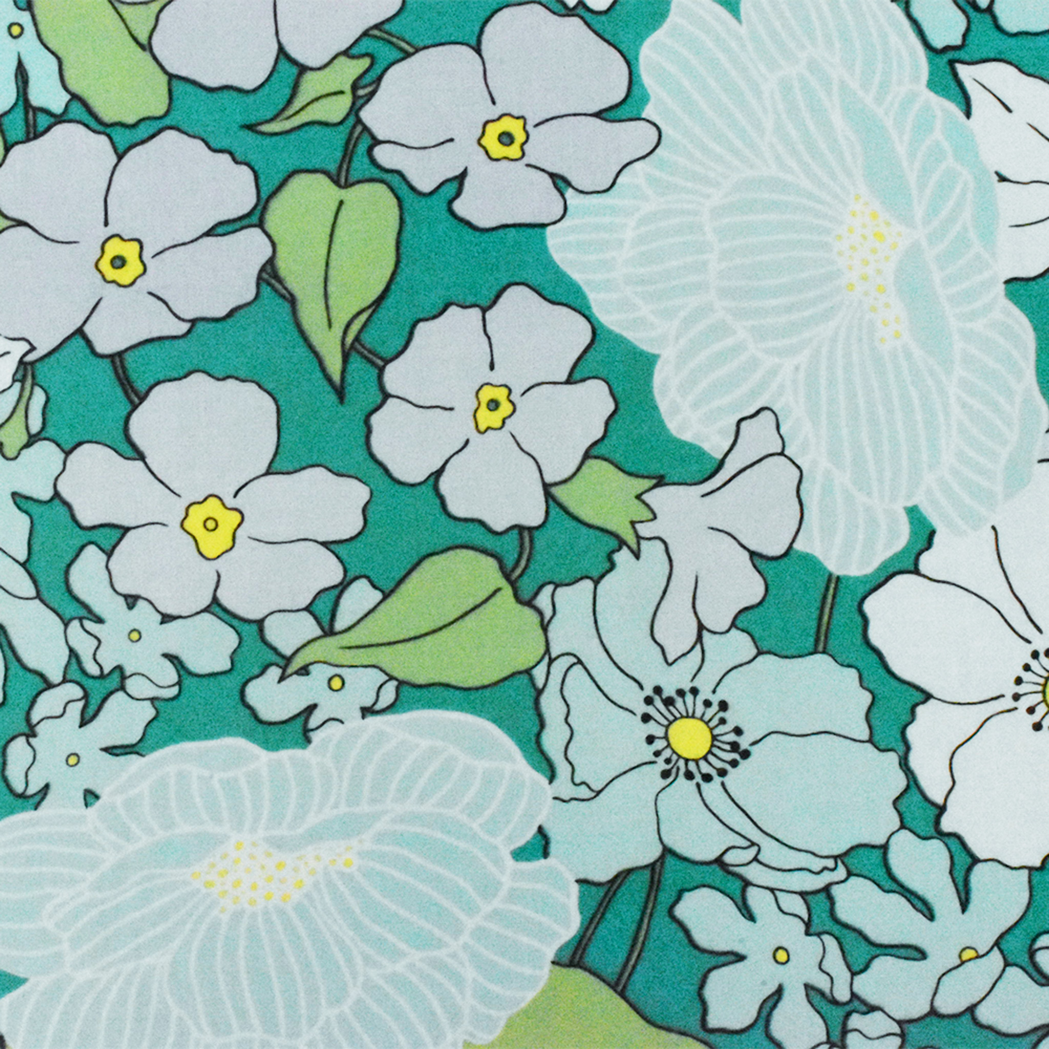 Teal-White-Multi Floral Printed Stretch Cotton Spandex Poplin Woven Fabric