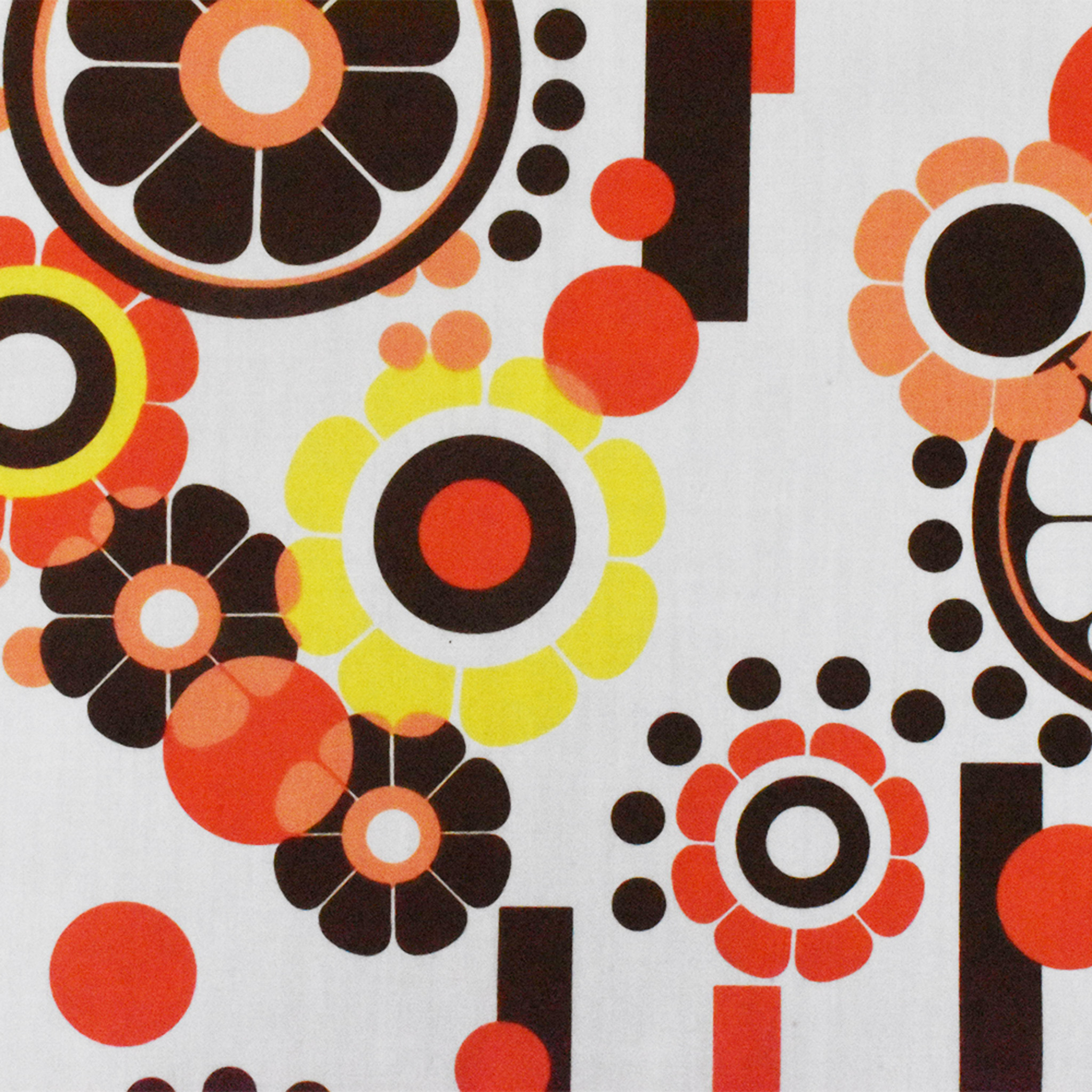 White-Orange-Multi Geometry Floral Printed Cotton Poplin Woven Fabric