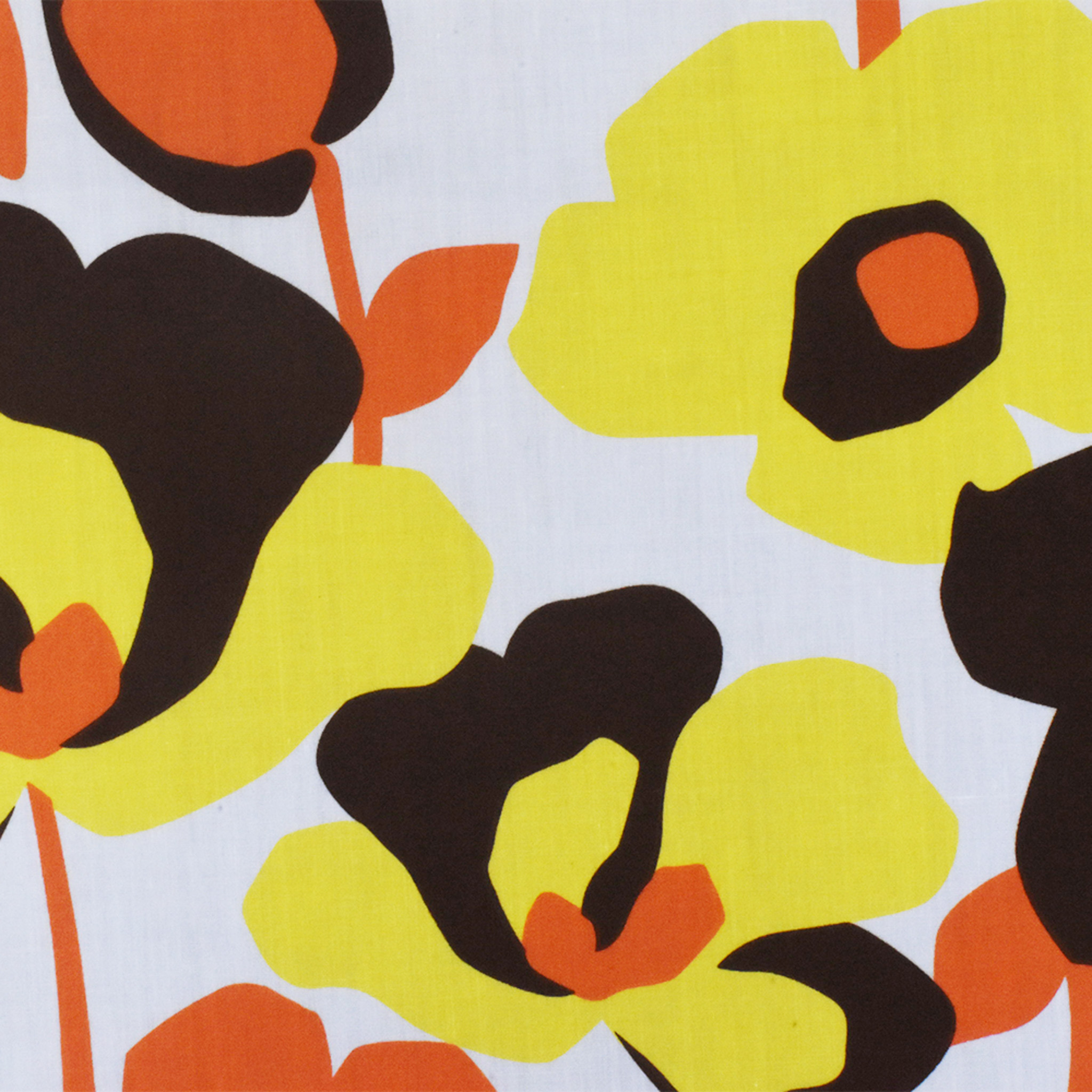 White-Orange-Multi Floral Printed Cotton Poplin Woven Fabric
