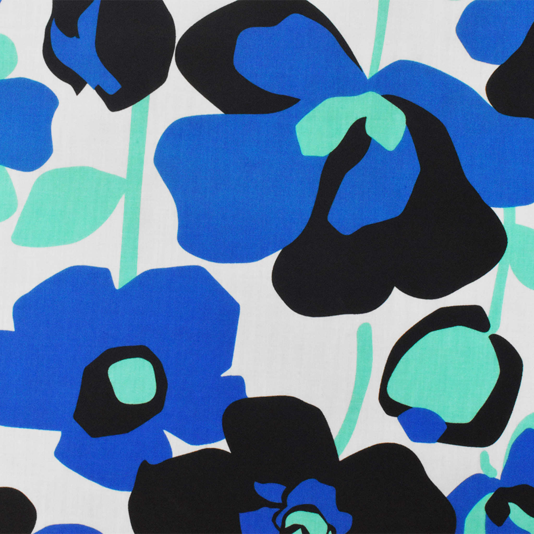 White-Blue-Multi Floral Printed Cotton Poplin Woven Fabric