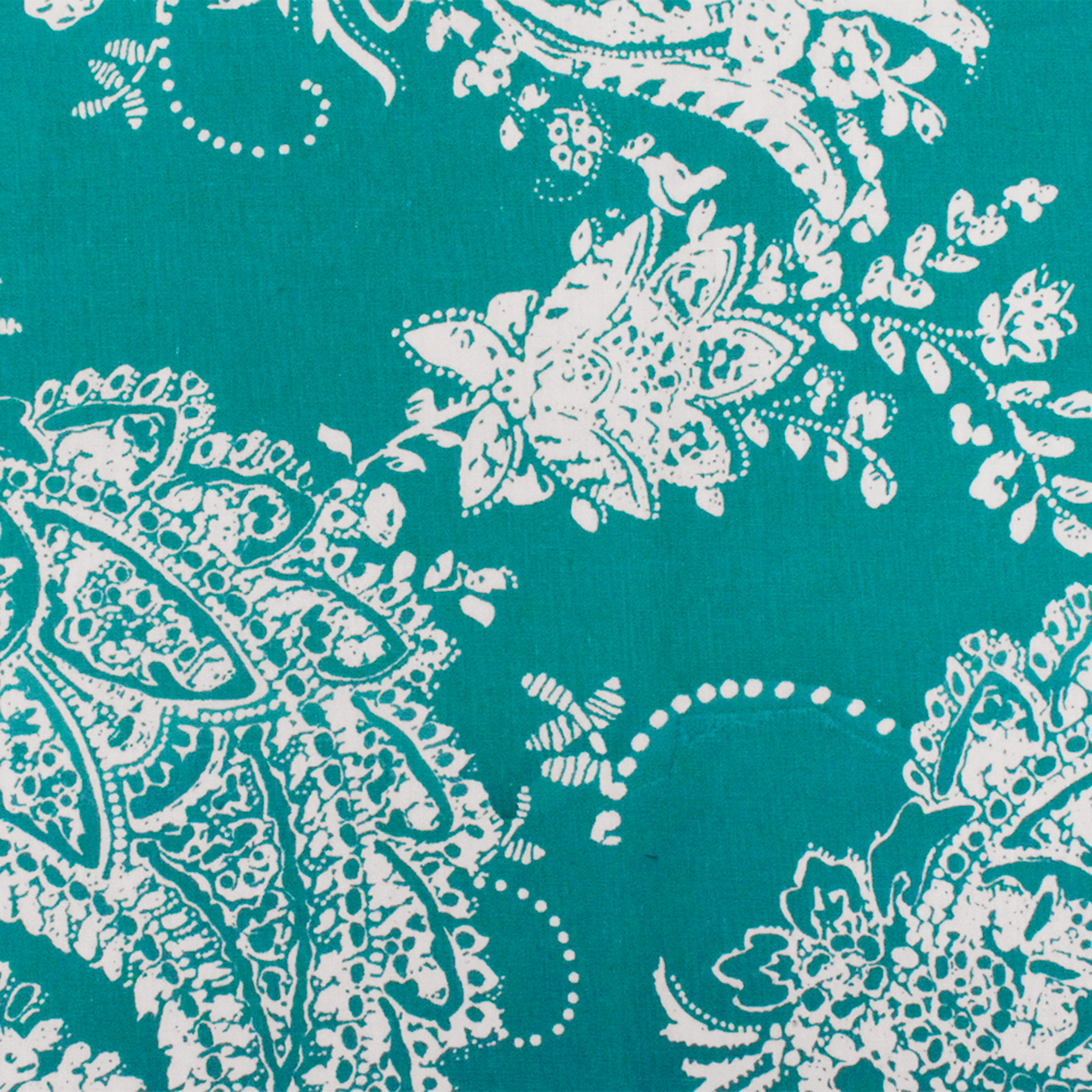 Teal-White Paisley Floral Printed Cotton Poplin Woven Fabric