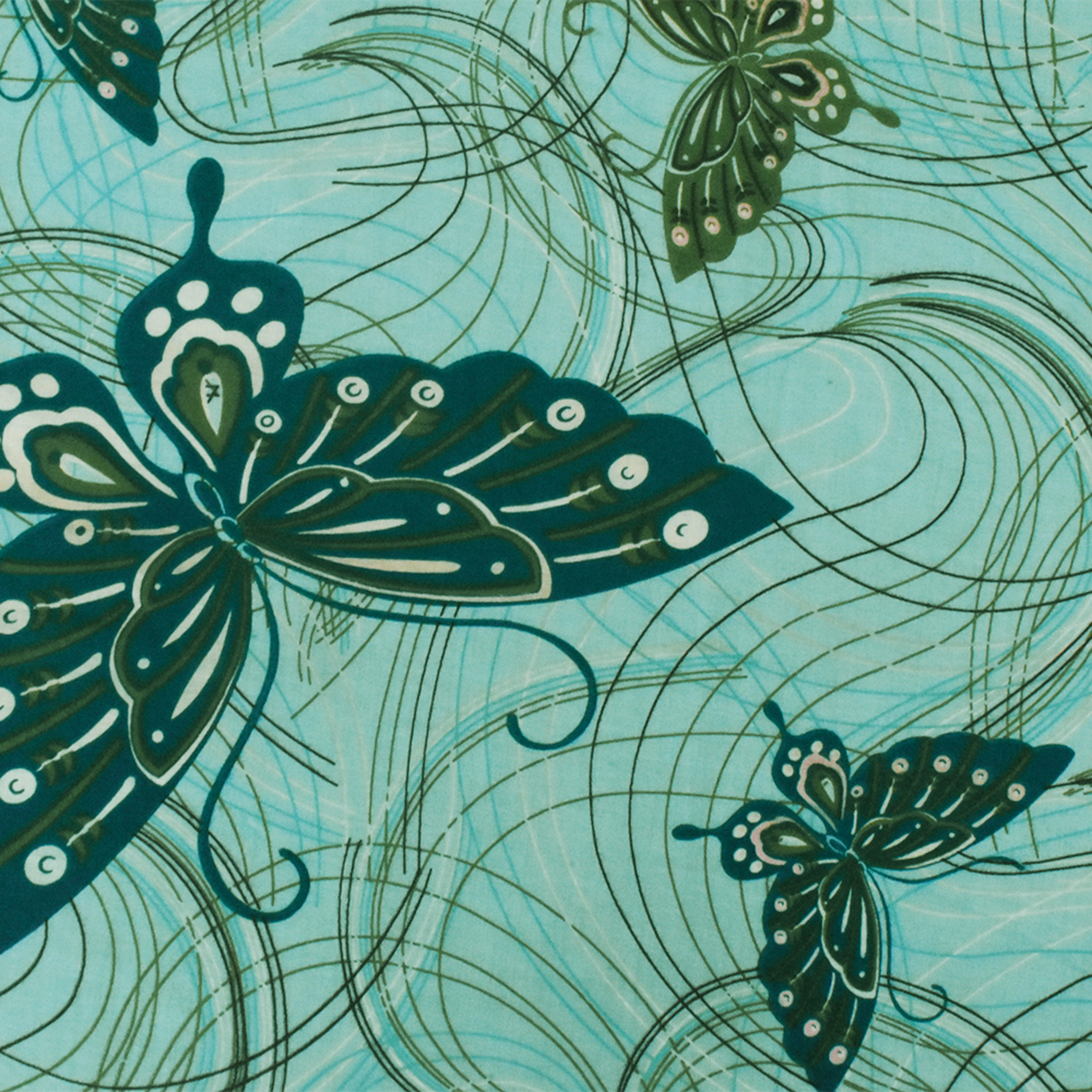 Blue-Green-Multi Butterfly Printed Cotton Batiste Woven Fabric