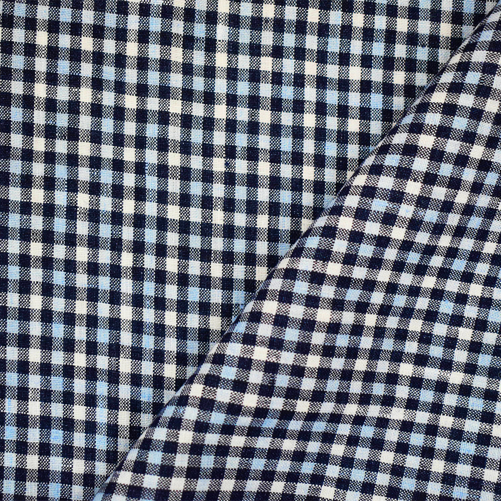 Navy-Blue-White Spence Bryson Washed Gingham Plaid Irish Linen Woven Fabric