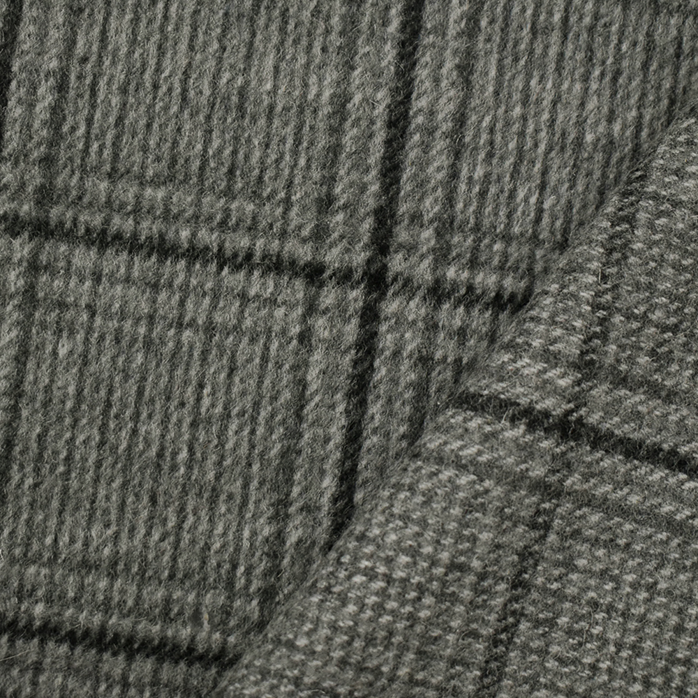 Black-Gray Melton Wool-Cotton Blend Plaid Woven Jacketing Fabric