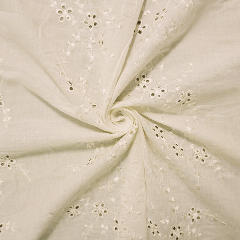 White Cotton Floral Vine Embroidered Voile Woven Fabric