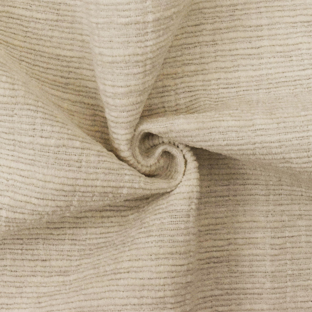 Beige-Off White Stripe Slubbed Poly Chenille Woven Home Decorating Fabric