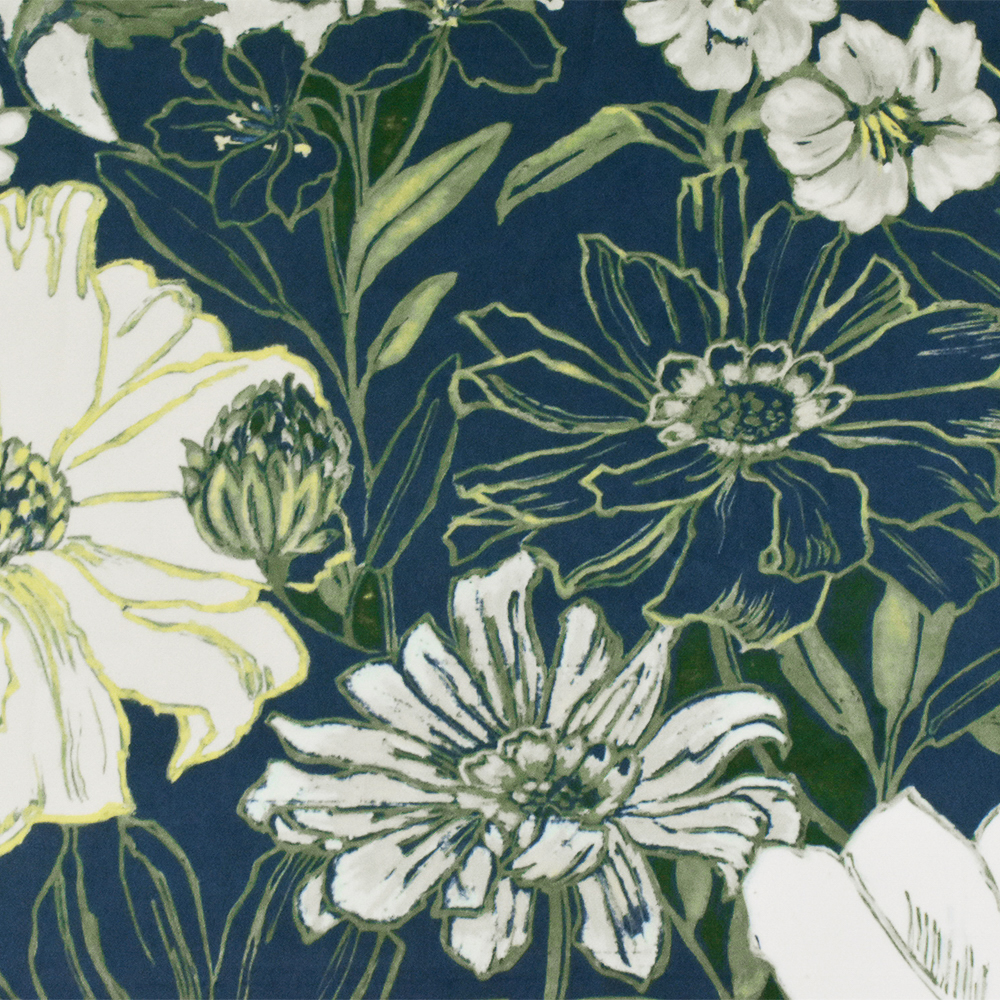 Teal-White-Multi Floral Print Faux Suede Poly Home Decorating Fabric