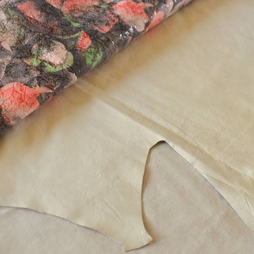 Red/Green/Multi Textured Abstract Floral Print Leather Hide