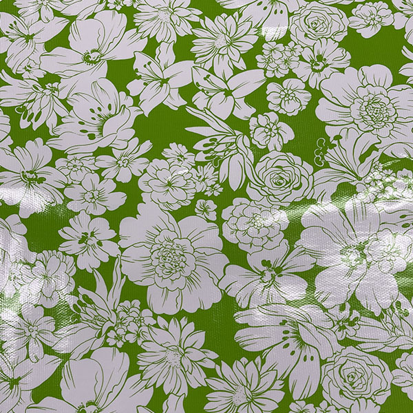 Green White Floral Oilcloth Fabric - Reorderable