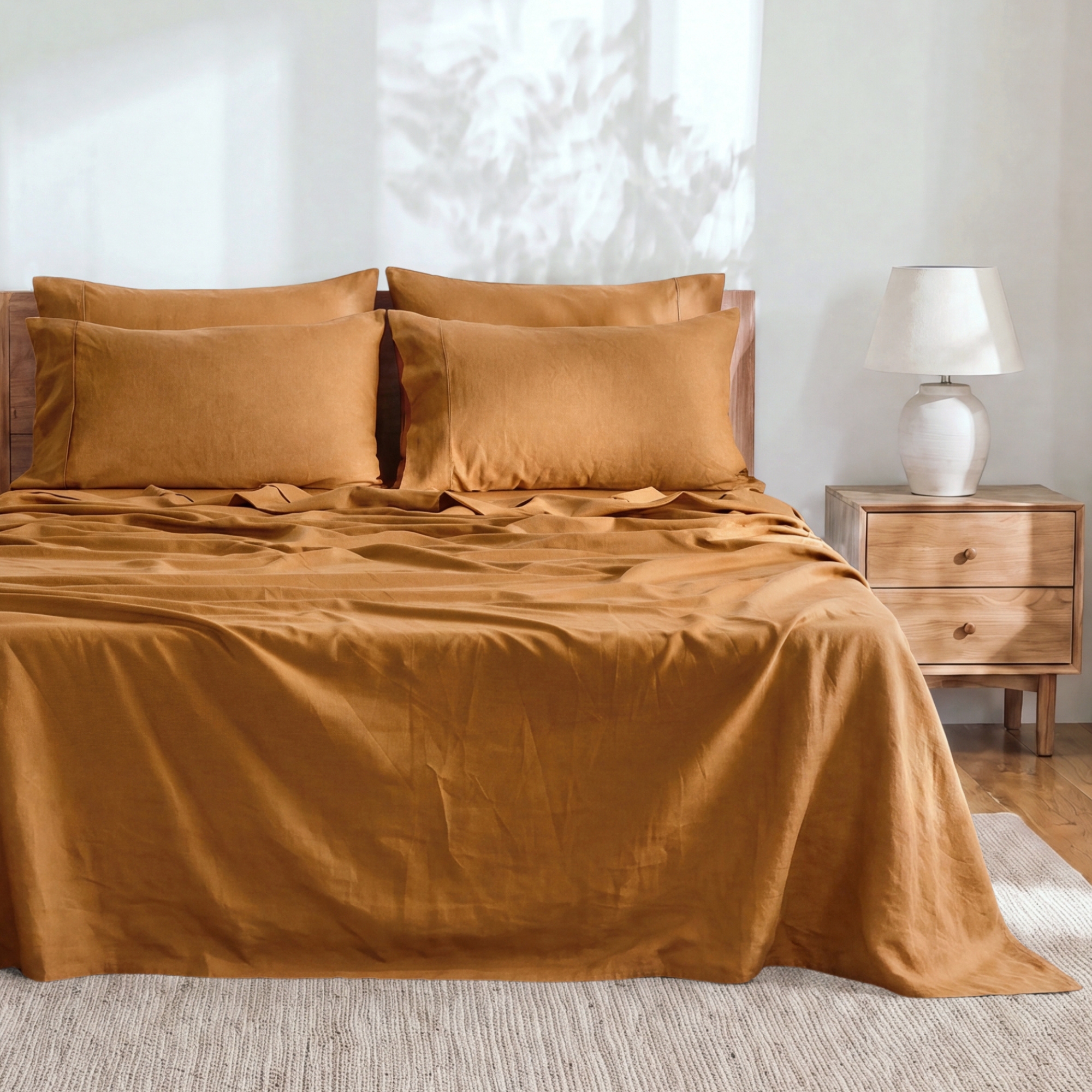 Dreamaker Linen Cotton Sheet Set Rust - Single Bed