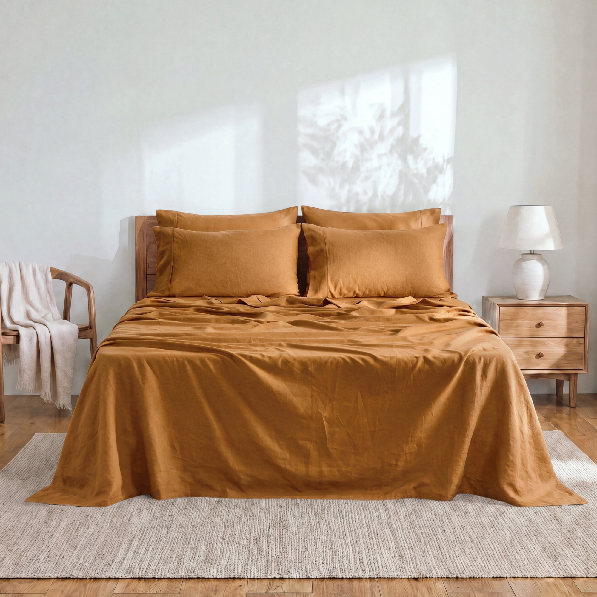 Dreamaker Linen Cotton Sheet Set Rust - Single Bed