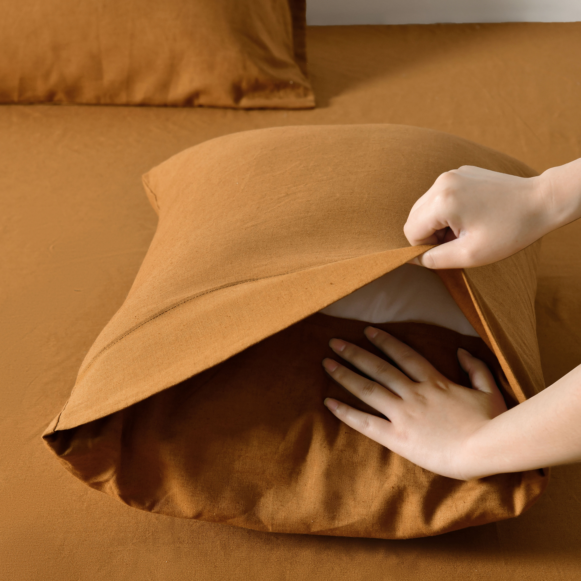 Dreamaker Linen Cotton Sheet Set Rust - Single Bed